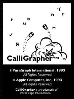 The splash screen of the Newton game CalliGrapher showing an explosion of letters and barrels