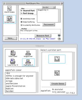 A screenshot of classic MacOS showing PortShare Pro and the Chooser