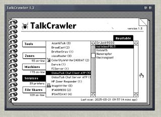 TalkCrawler showing all the users on the network running GlobalTalk Chat Client