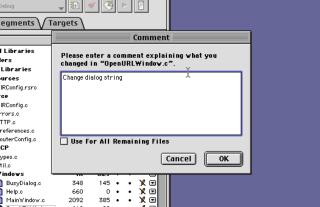 The check-in comment window in CodeWarrior on MacOS 9