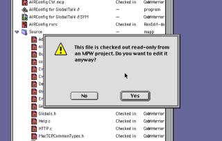 ResEdit dialog saying This file is checked out read-only from an MPW project, do you want to edit it anyway?