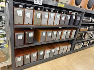 30 Onkyo speakers, and if you look closely you see their pairs are behind them in the shelf