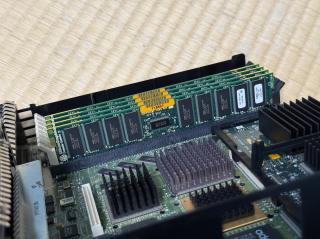 Close up of the RAM . Out of 8 slots, 4 are populated.