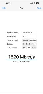 iperf screenshot showing 1620 Mbps down