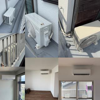 A collage of indoor and outdoor units of mini splits