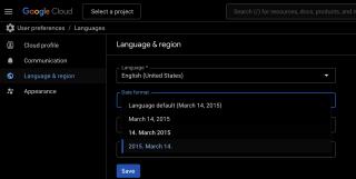 A screenshot of the Google Cloud users Preferences/Languages paneThe date options are:March 14, 201514. March 20152015. March 14.