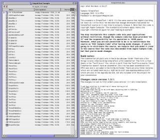 A screenshot of the file listing and Readme for the source code for SimpleText 1.4d16