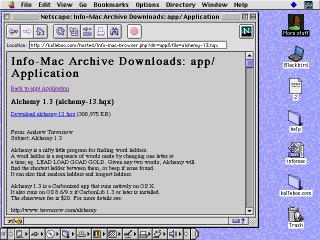 Screenshot of Netscape 3 on MacOS 8 showing a download page with the abstract about a file
