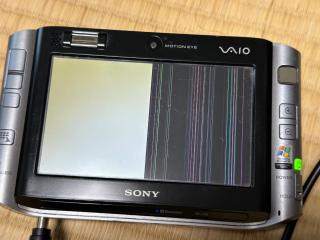 Sony VAIO UMPC with the screen corrupted, half the screen is white the other half is black with colored lines