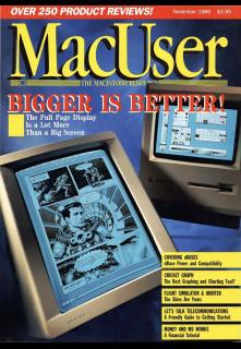 The cover of MacUser November 1986 featuring a full page display for compact Macs 