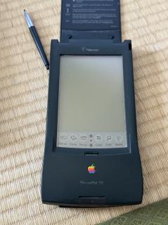 A Newton MessagePad 130 with a pristine LCD display (with a screen protector on it)