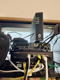 Pile of network equipment