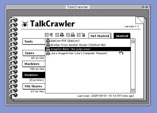 HyperCard screenshot showing the Marked services page