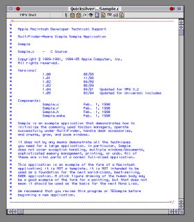 Sample is on example application that demonstrates how to initialize the commonly used toolbox managers, operate successfully under MultiFinder, handle desk accessories, and create, grow, and zoom windows.It does not by any means demonstrate all the techniques you need tor a large application. In particular, sample does not cover exception handling, multiple windous/documents, sophisticated memory management, printing, or undo. All of these are vital parts of a normal full-sized application.This application is on example of the form of a Macintosh application; it is NOT a template. It is NOT intended to be used as a foundation for the next world-class, best-selling.600k application. A stick figure drawing of the human body may be a good example of the form for a painting, but that does not mean it should be used as the basis for the next Mona Lisa.We recommend that you review this progrom or TESample before beginning a new application.