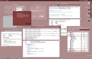 A screenshot of classic MacOS showing a simple app with a few windows in the kaleidoscope scheme “antique”