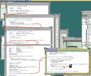 The former stack trace highlighted in the actual code