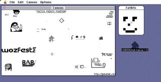 A System 7 screenshot of a window title canvas with random black and white pixel doodles in it