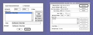 Side by side screenshot of the previously seen ethertalk config dialog next to the apple internet router one which is nearly identical