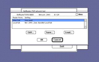 The list of configured networks, now showing:EtherTalk (non seed)LocalTalk Net: 2941, Zone: BaroNet LocalTalk