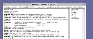 A system 7 screenshot of a chat log. The text is too long to fit in an alt text but it is me asking if someone can see my devices, fergycool couldn't in BaroNet but Daniel noticed the RefRouter LocalTalk zone