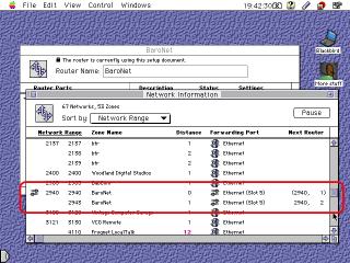 Screenshot of Apple Internet Router showing networks 2940 BaroNet and 2943 BaroNet